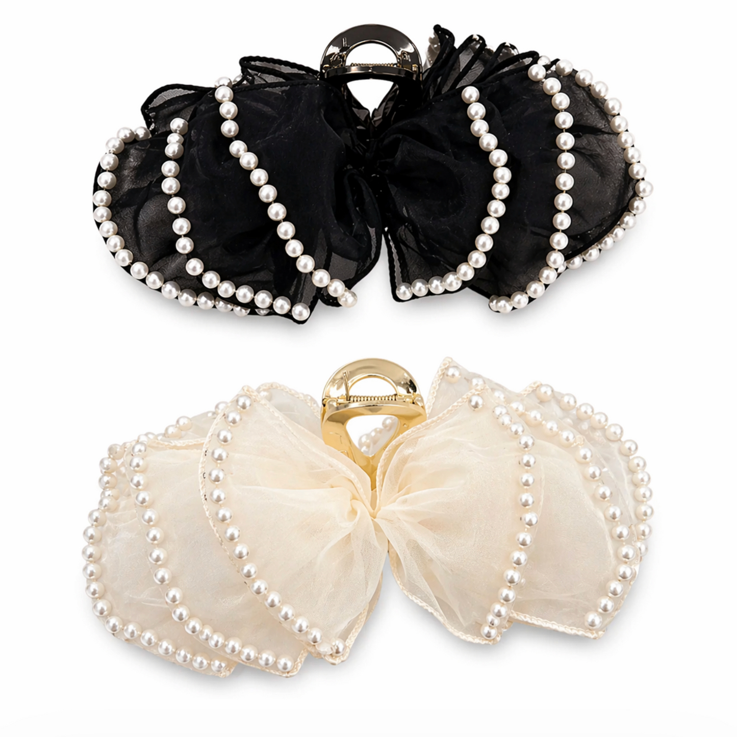Pearl Bow Hair Claw Set 2pcs