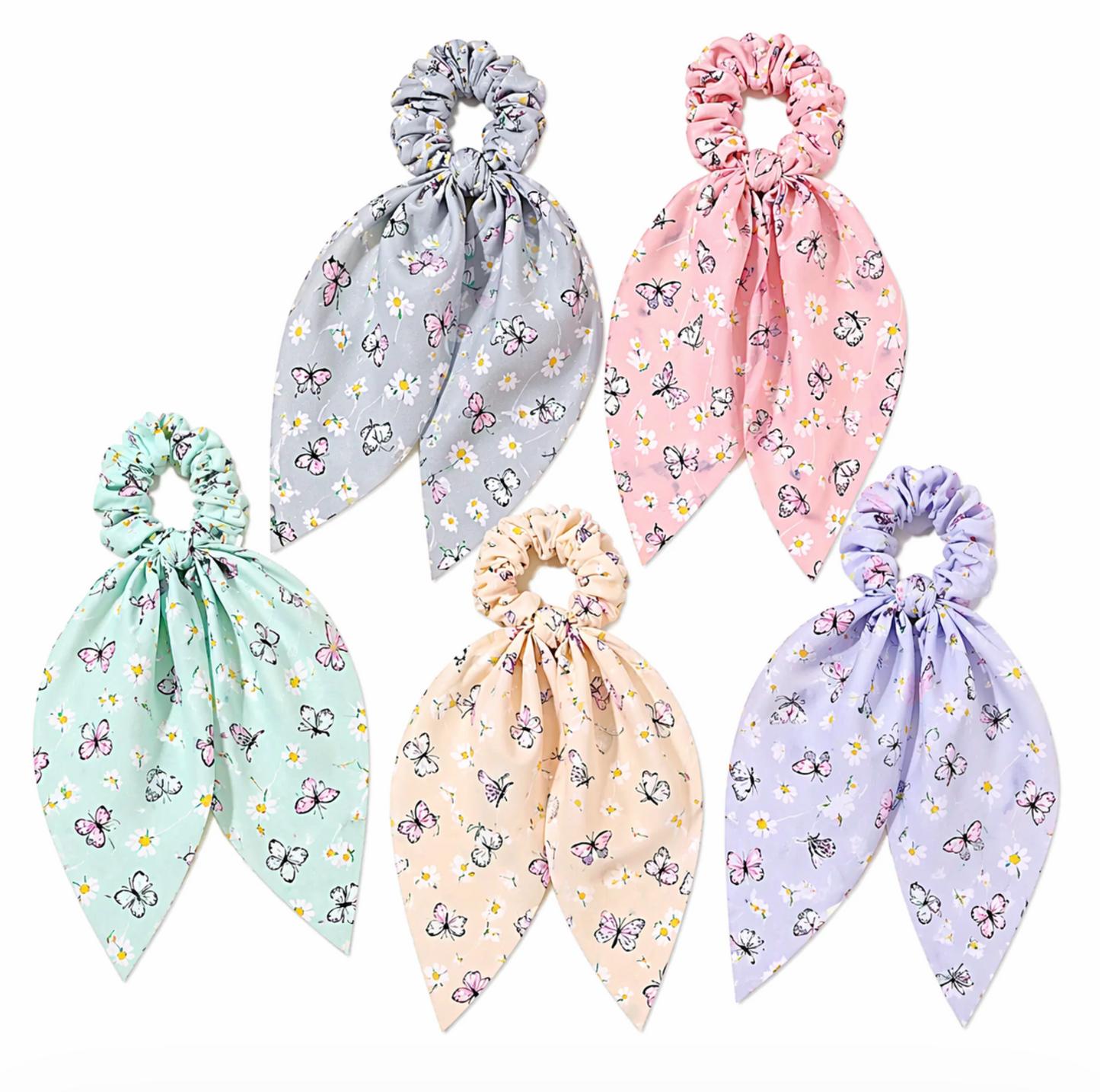 Pastel Floral Ribbon Scrunchies 5pcs