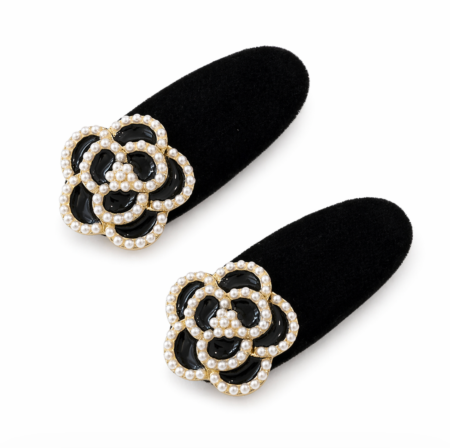 Midnight Camellia Pearl Velvet Hair Clip Set