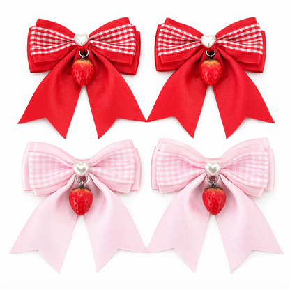 Strawberry Gingham Charm Bow Hair Clip