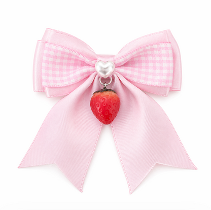 Strawberry Gingham Charm Bow Hair Clip