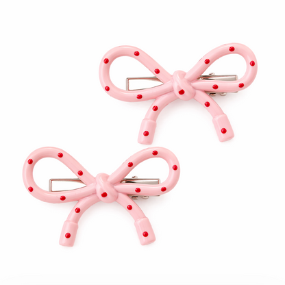 Strawberry Candy Dot Bow Hair Clip Set