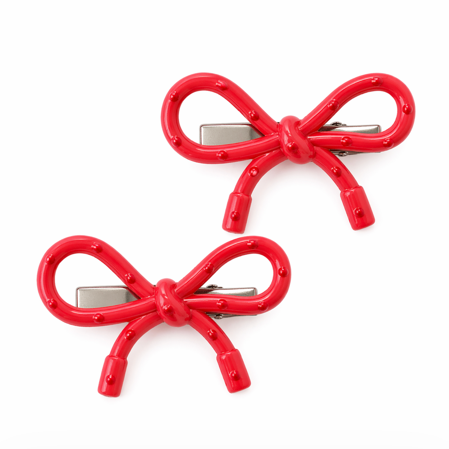 Strawberry Candy Dot Bow Hair Clip Set