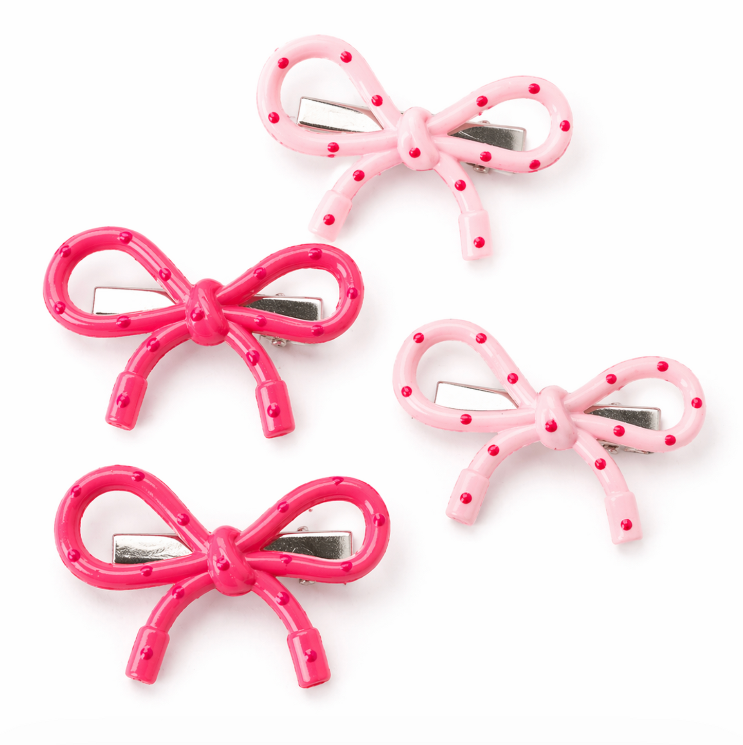 Strawberry Candy Dot Bow Hair Clip Set
