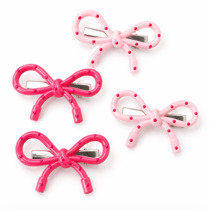 Strawberry Candy Dot Bow Hair Clip Set