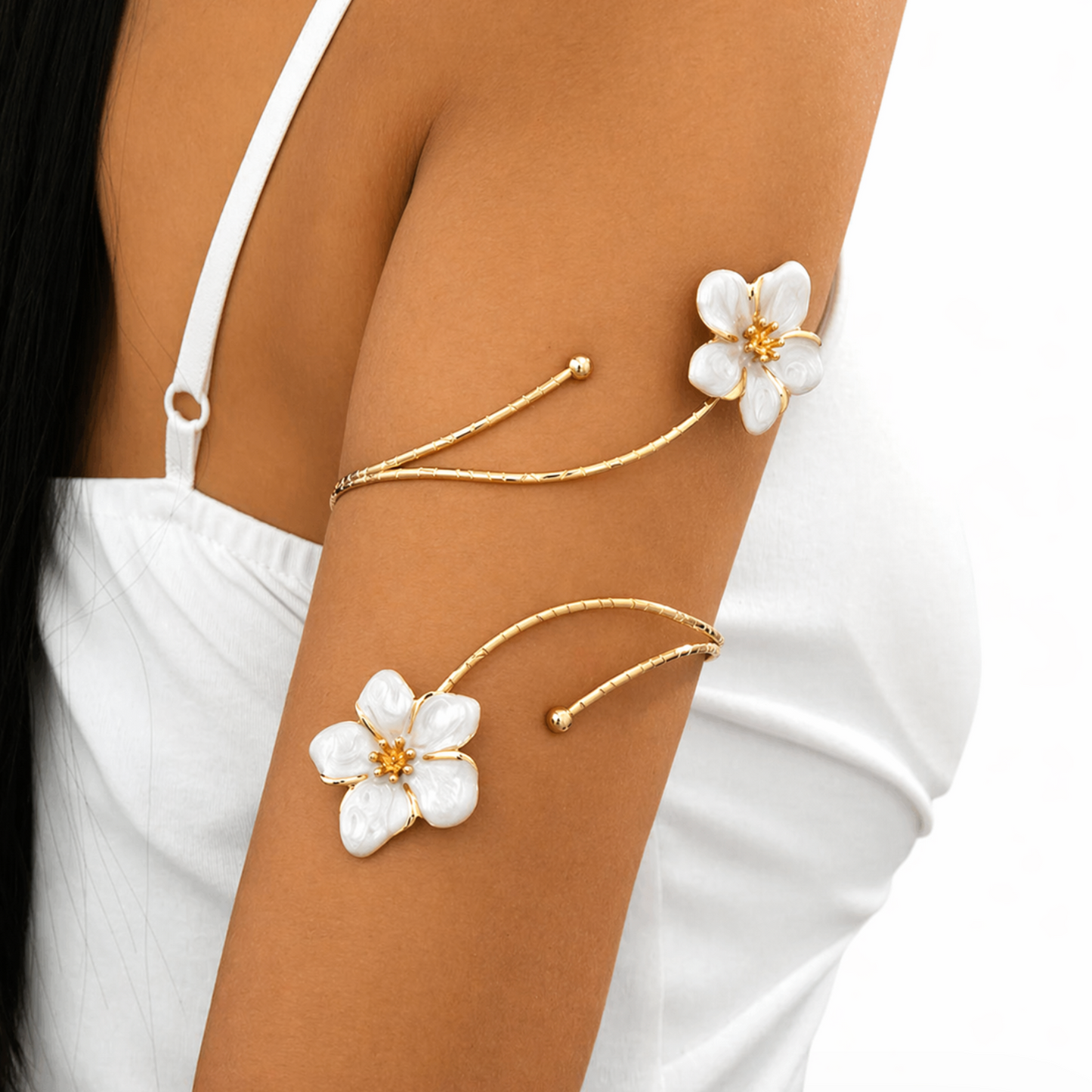 Golden Bloom Enamel Floral Arm Cuff