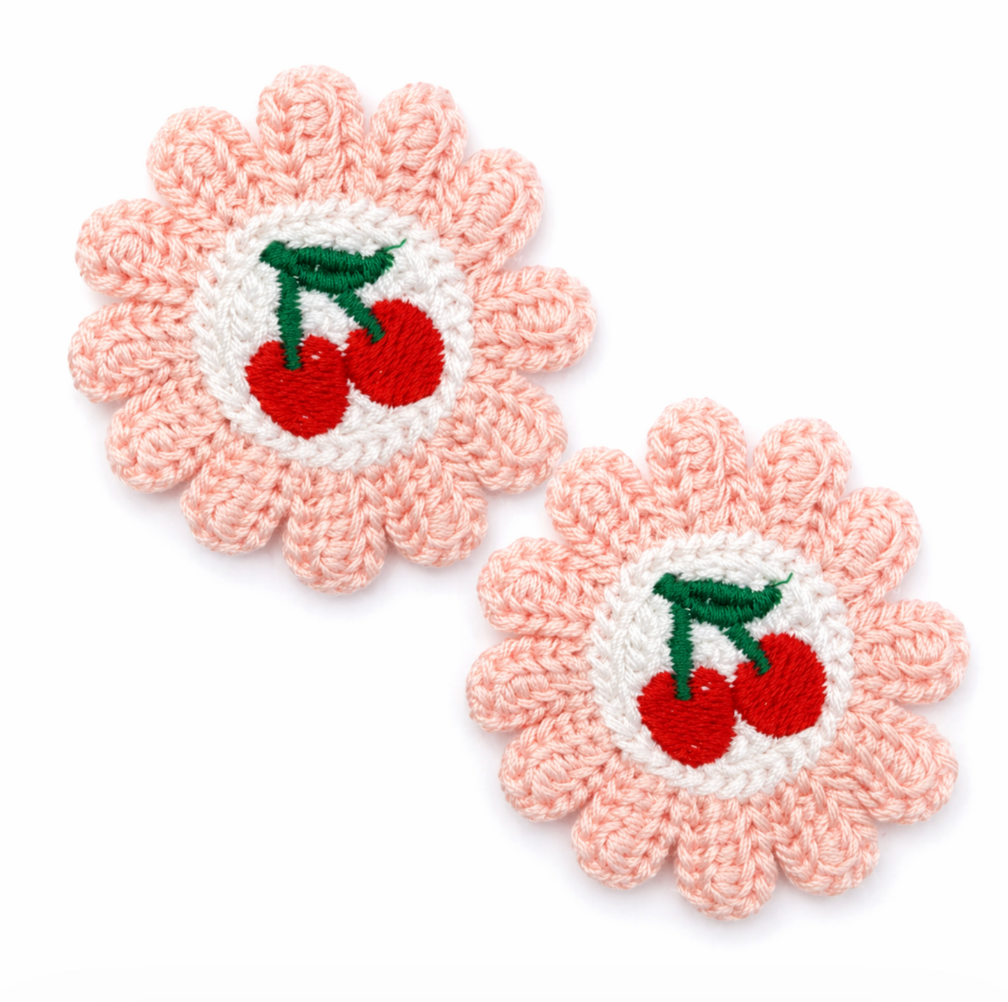 Cherry Crochet Flower Hair Clip Set