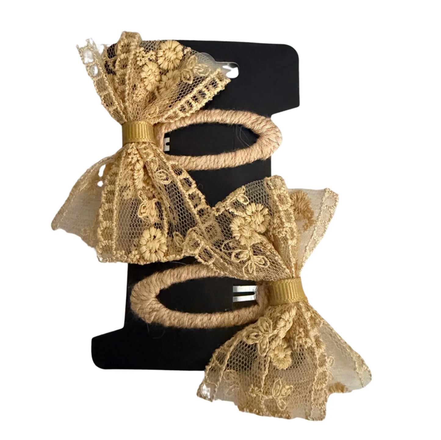 Beige Lace Bow Hair Clips 2pcs