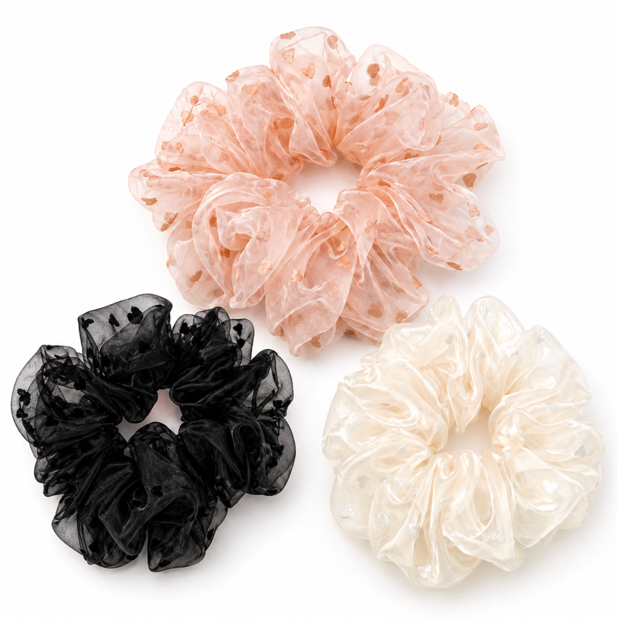 Sheer Heart Organza Scrunchie