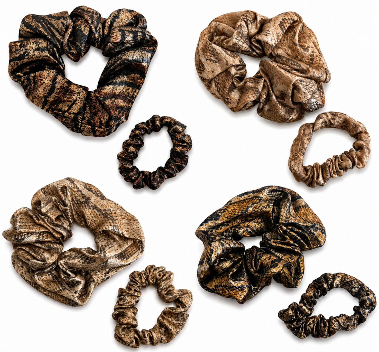 Luxe Animal Print Satin Scrunchie Set 8pcs