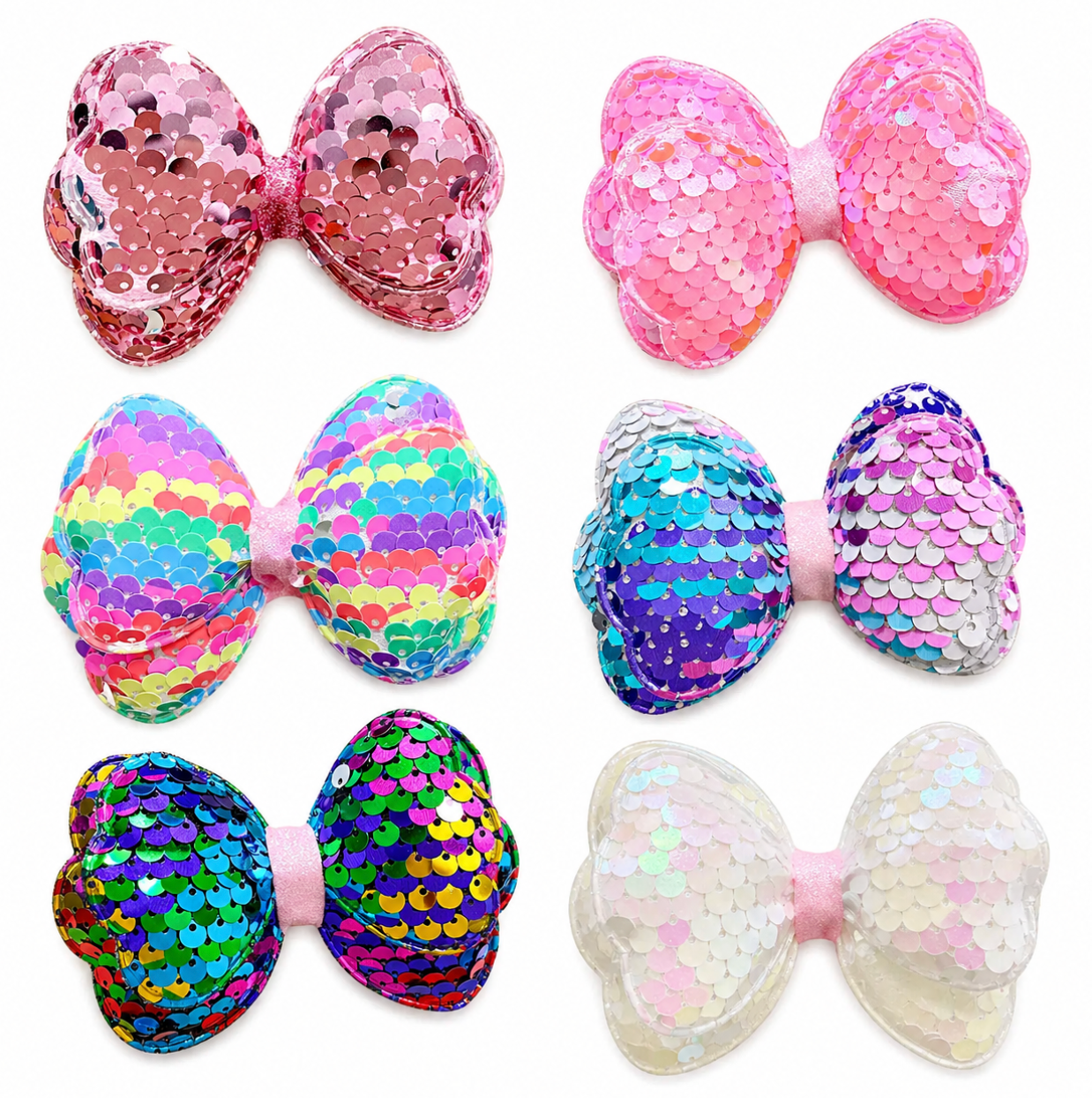 Sparkle Sequin Bow Hair Clip Set 6pcs