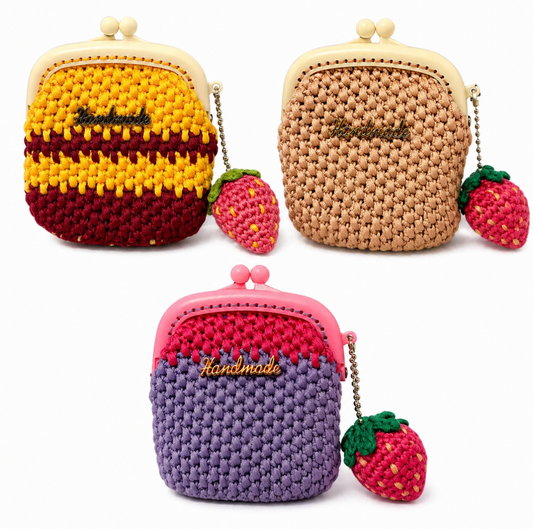 Handmade Knit Coin Purse with Charm