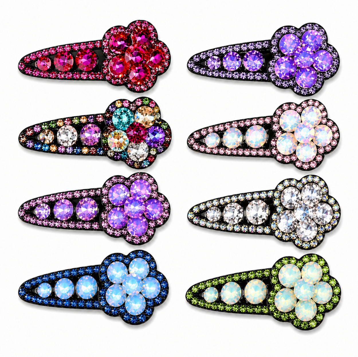 Crystal Bloom Rhinestone Hair Clip Set