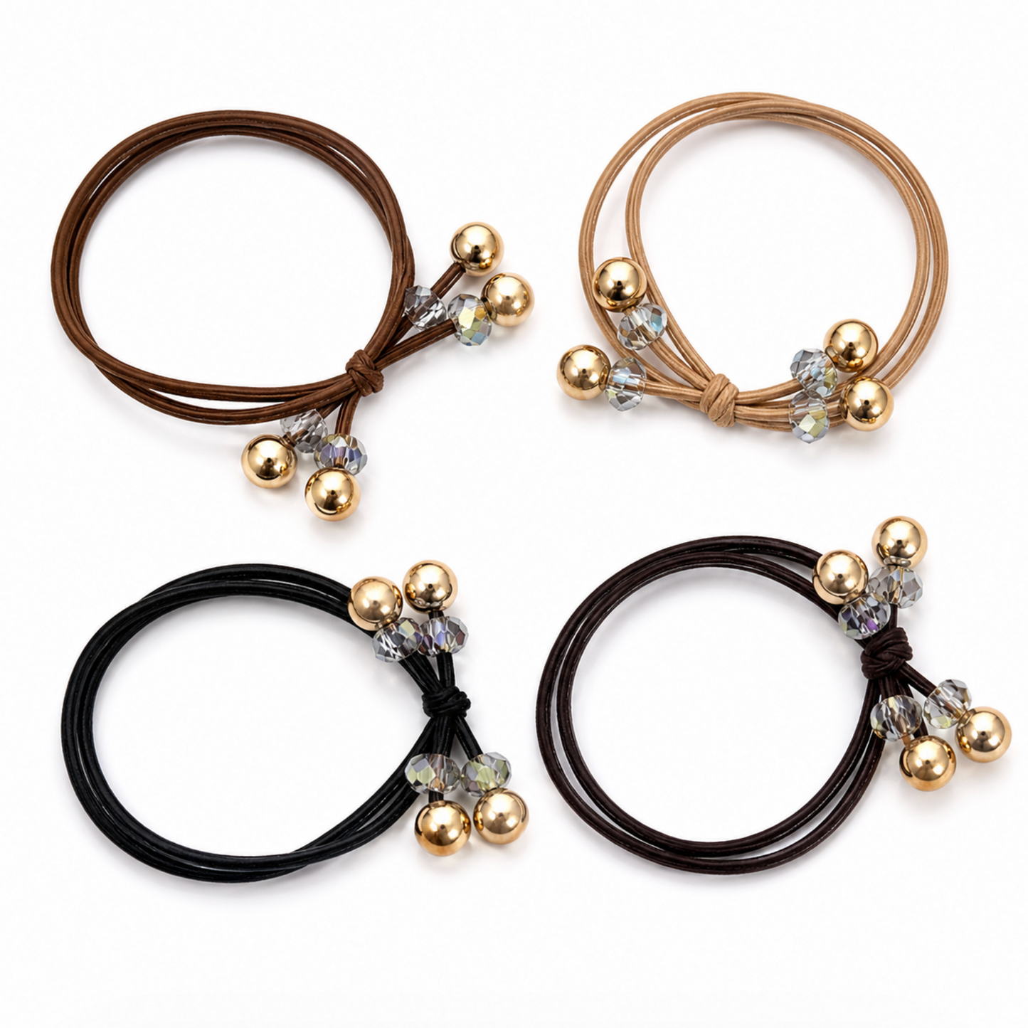 Crystal Bead Hair Tie Set 4pcs
