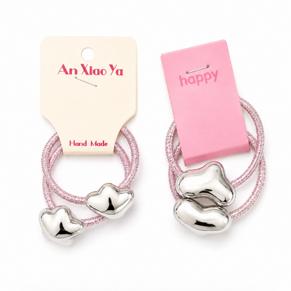 Metallic Heart Hair Tie Set