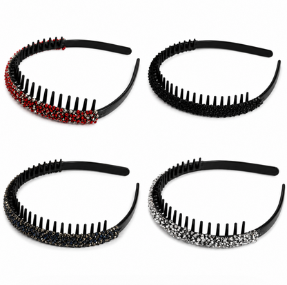 Midnight Sparkle Crystal Comb Headband Set 4pcs