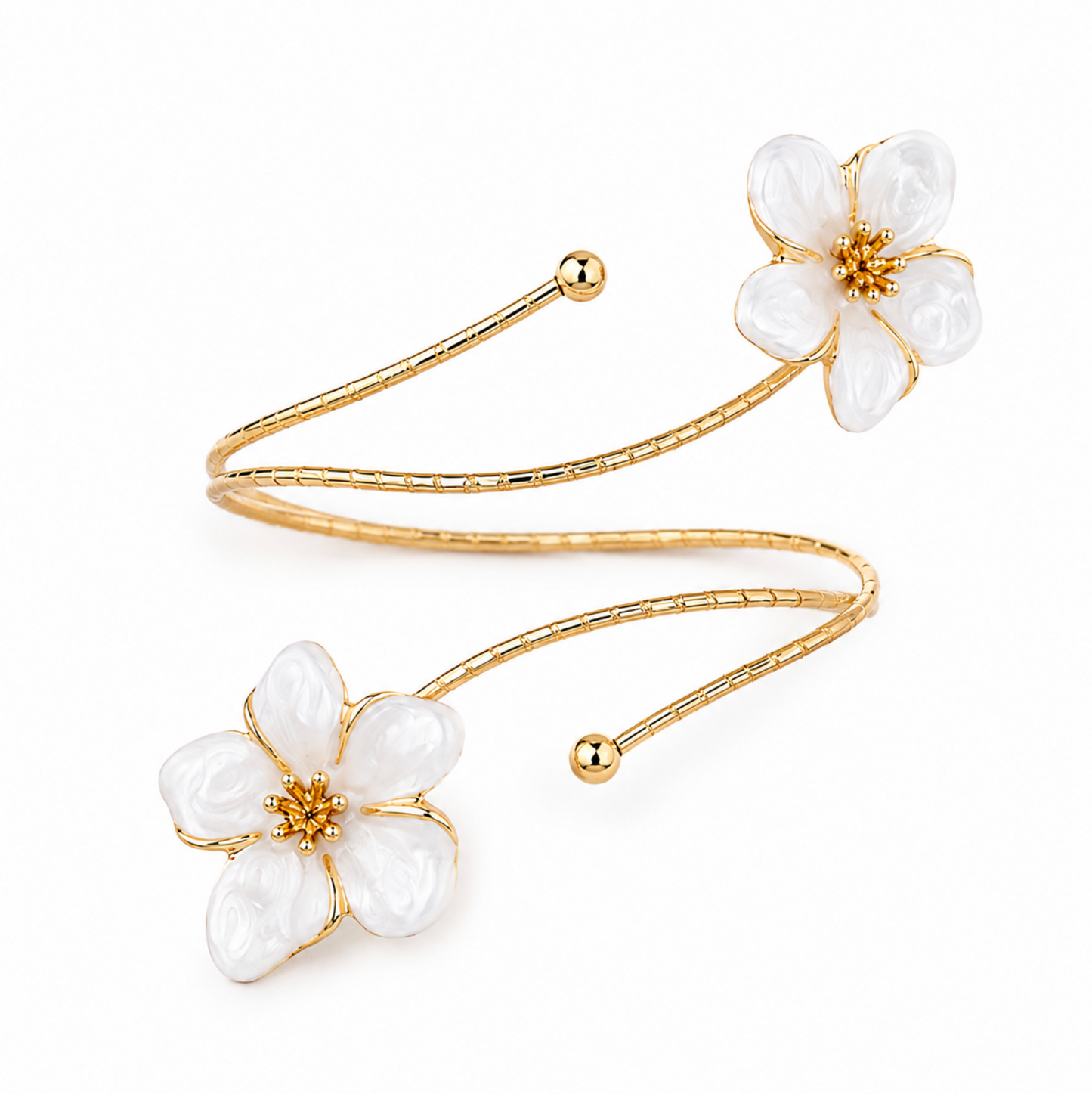 Golden Bloom Enamel Floral Arm Cuff