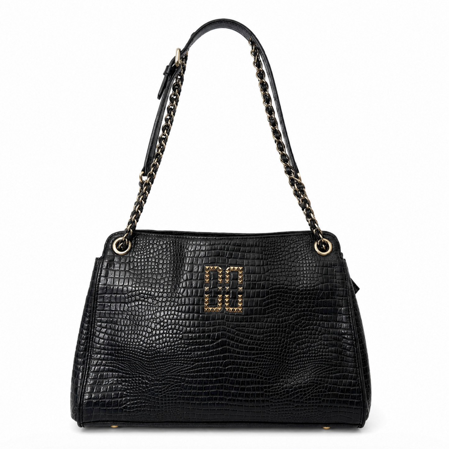 Pre-loved DAKS Black Croc-Embossed Leather Chain Shoulder Bag