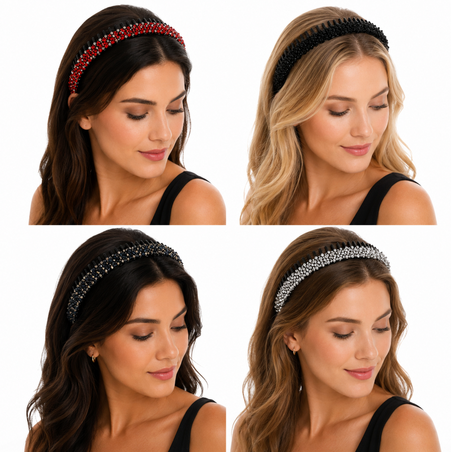 Midnight Sparkle Crystal Comb Headband Set 4pcs