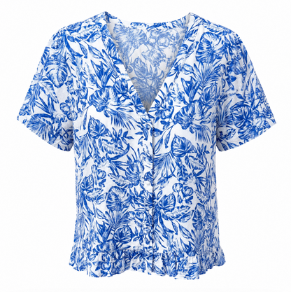 Jeanswest Blue Tropical Floral Blouse Size AU 10 Pre-Loved