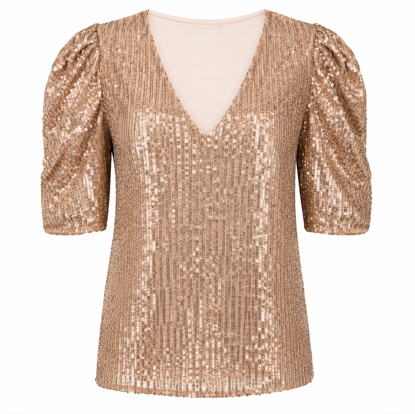 M&Co Rose Gold Sequin Puff Sleeve Top Size UK 8 Pre-Loved