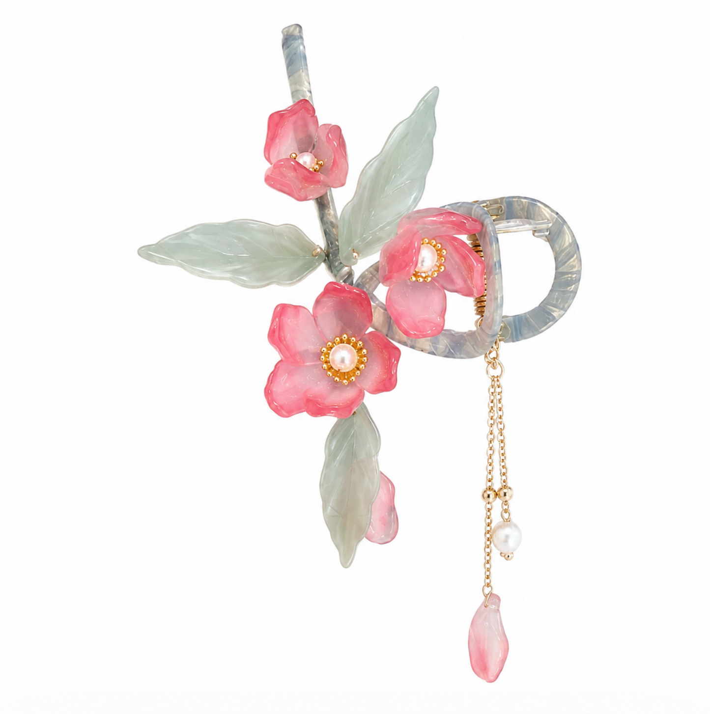 Pink Flower Hair Claw Clip with Tassel