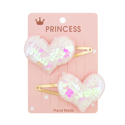 White Heart Sequin Hair Clips
